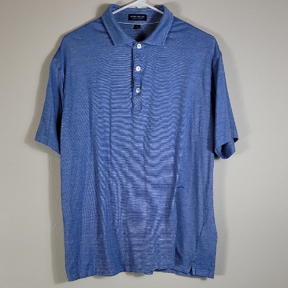 Peter Millar Mens Short Sleeve Polo Shirt Size L Blue Collar Golf Lightweight - Picture 1 of 11